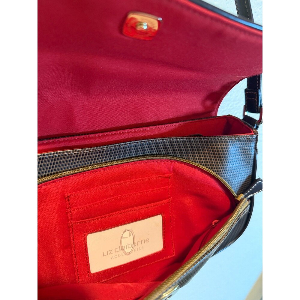 Liz Claiborne Y2K 90's Brown with Red Interior Baguette Shoulder Bag - Picture 6 of 7